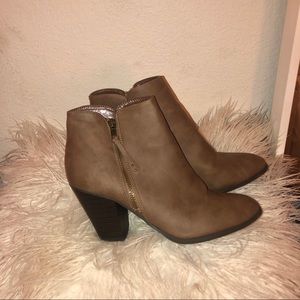 tan booties w/ dark heel